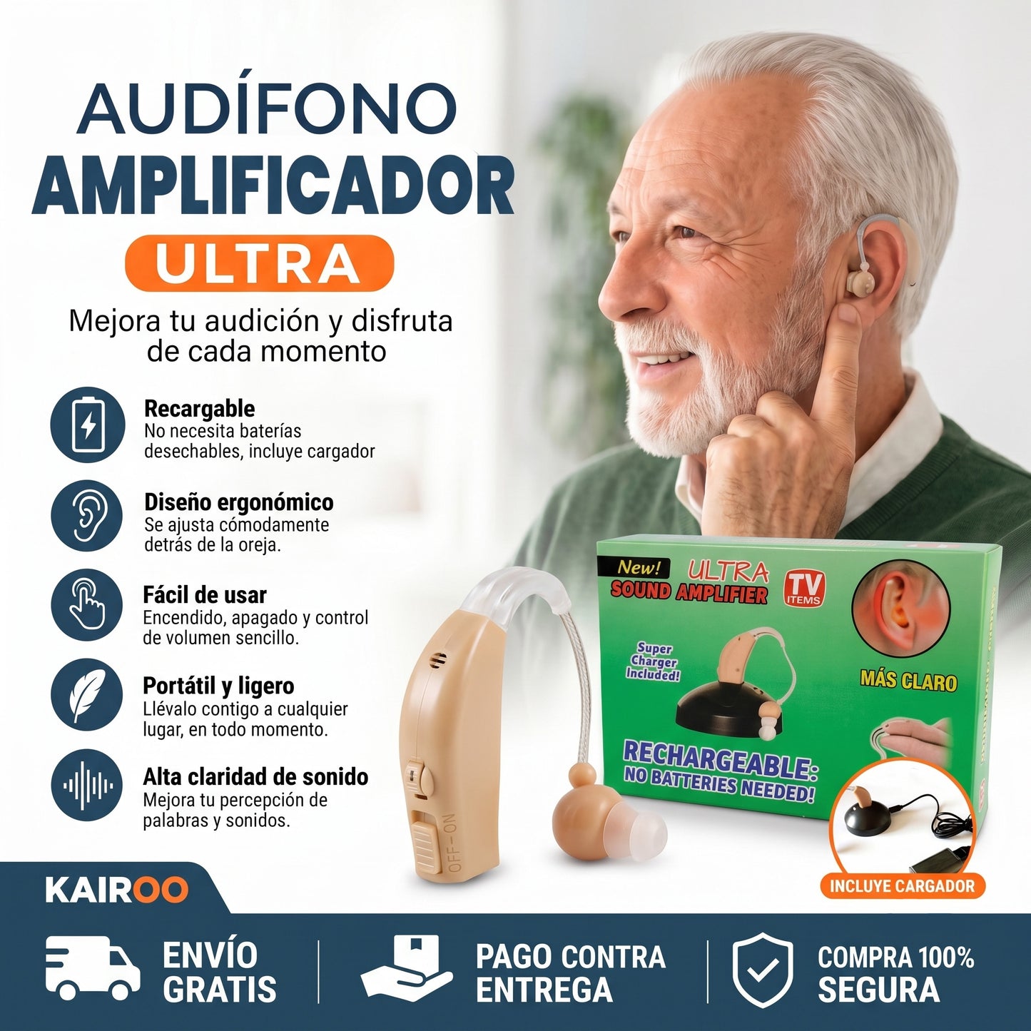 Audifono Amplificador Sonido Recargable